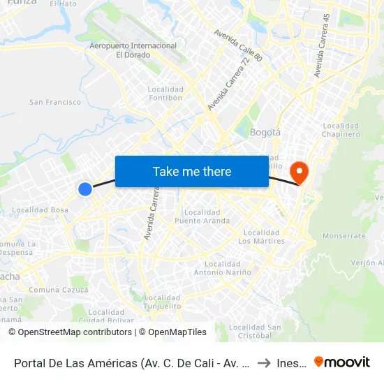 Portal De Las Américas (Av. C. De Cali - Av. V/Cio) to Inesco map