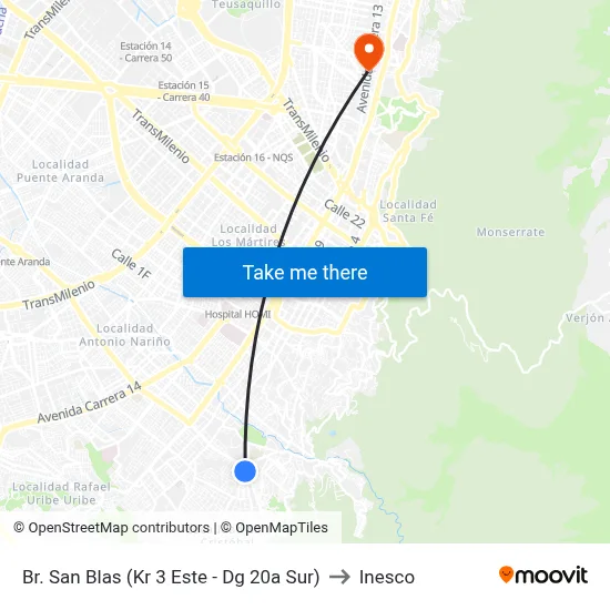Br. San Blas (Kr 3 Este - Dg 20a Sur) to Inesco map