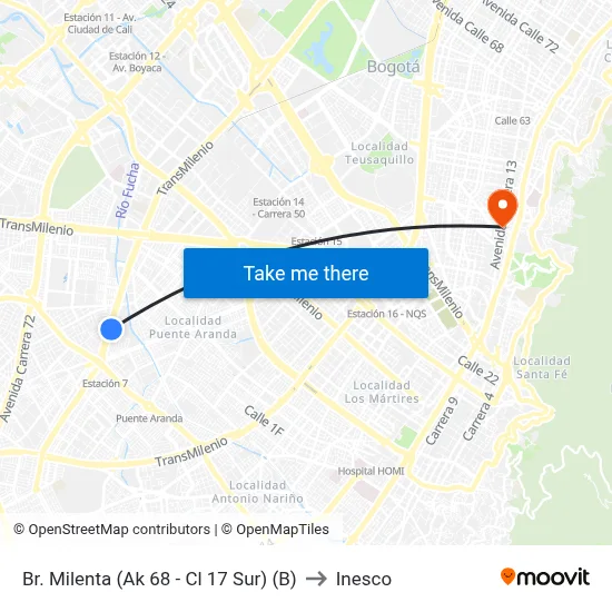 Br. Milenta (Ak 68 - Cl 17 Sur) (B) to Inesco map