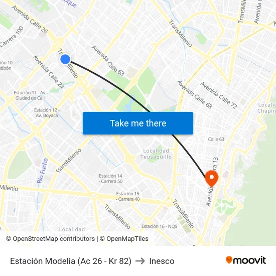 Estación Modelia (Ac 26 - Kr 82) to Inesco map