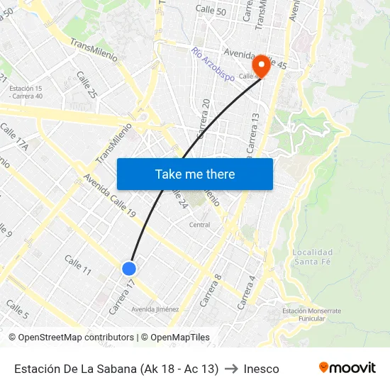 Estación De La Sabana (Ak 18 - Ac 13) to Inesco map
