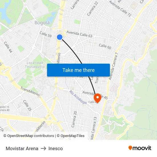 Movistar Arena to Inesco map