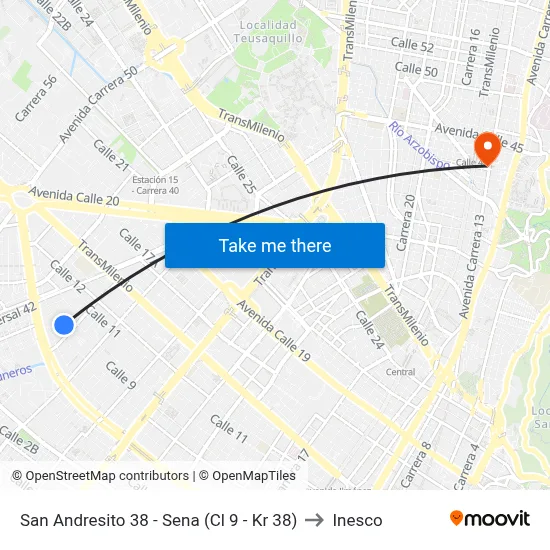 San Andresito 38 - Sena (Cl 9 - Kr 38) to Inesco map