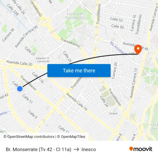 Br. Monserrate (Tv 42 - Cl 11a) to Inesco map