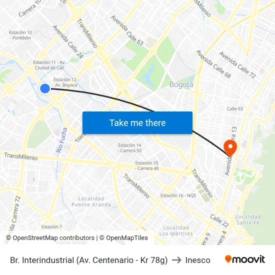 Br. Interindustrial (Av. Centenario - Kr 78g) to Inesco map