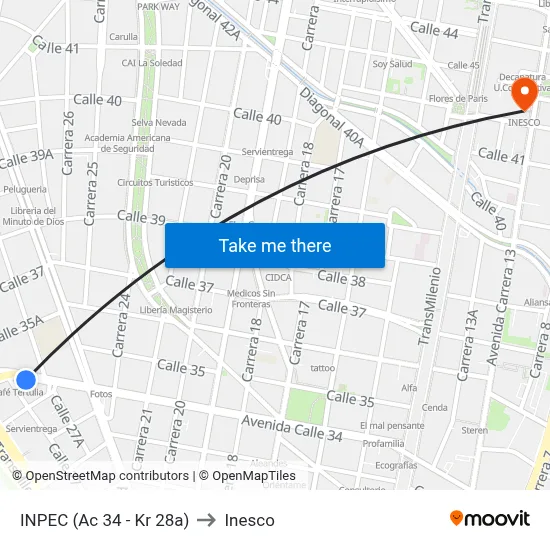 INPEC (Ac 34 - Kr 28a) to Inesco map
