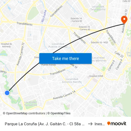 Parque La Coruña (Av. J. Gaitán C. - Cl 58a Sur) (A) to Inesco map