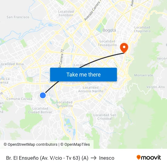 Br. El Ensueño (Av. V/cio - Tv 63) (A) to Inesco map