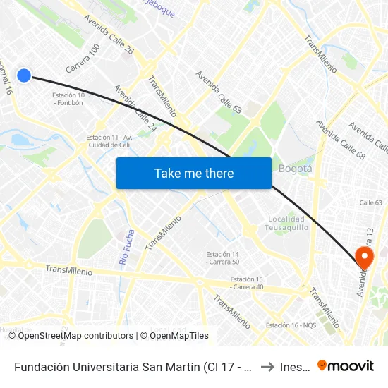 Fundación Universitaria San Martín (Cl 17 - Kr 107) to Inesco map