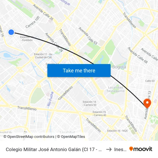 Colegio Militar José Antonio Galán (Cl 17 - Kr 103b) to Inesco map