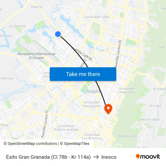Éxito Gran Granada (Cl 78b - Kr 114a) to Inesco map
