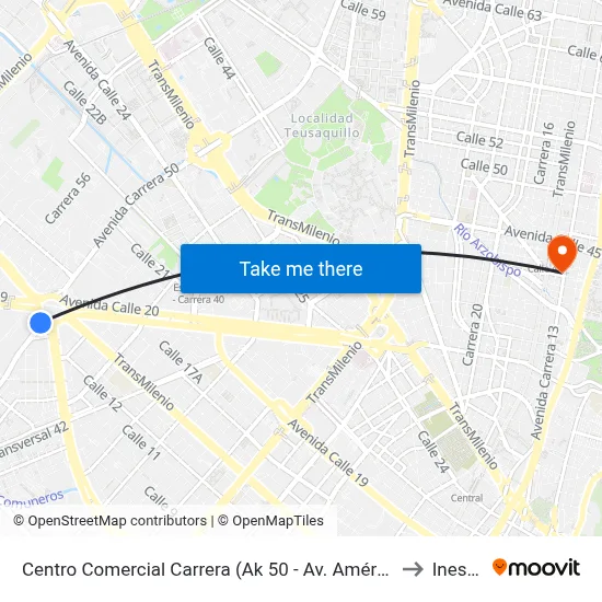Centro Comercial Carrera (Ak 50 - Av. Américas) to Inesco map