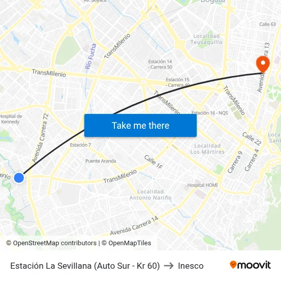 Estación La Sevillana (Auto Sur - Kr 60) to Inesco map