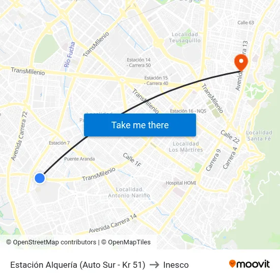 Estación Alquería (Auto Sur - Kr 51) to Inesco map
