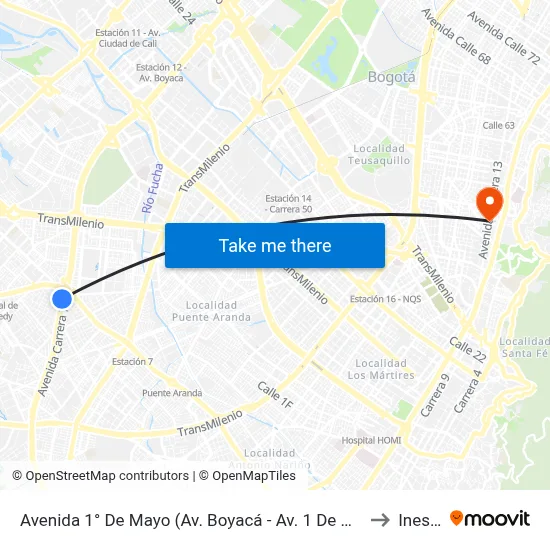 Avenida 1° De Mayo (Av. Boyacá - Av. 1 De Mayo) (A) to Inesco map