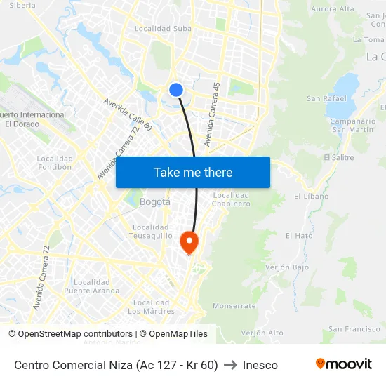 Centro Comercial Niza (Ac 127 - Kr 60) to Inesco map
