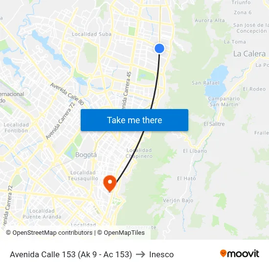 Avenida Calle 153 (Ak 9 - Ac 153) to Inesco map