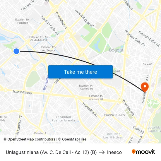 Uniagustiniana (Av. C. De Cali - Ac 12) (B) to Inesco map