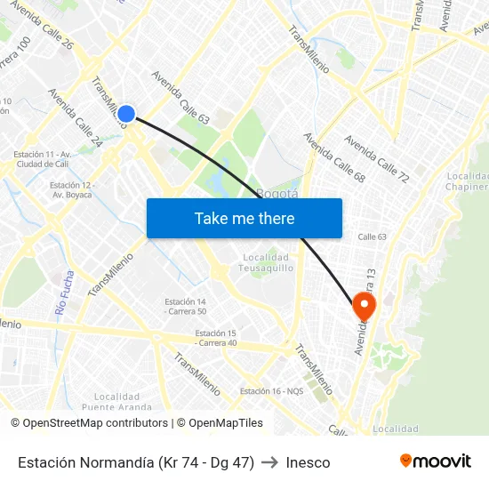 Estación Normandía (Kr 74 - Dg 47) to Inesco map