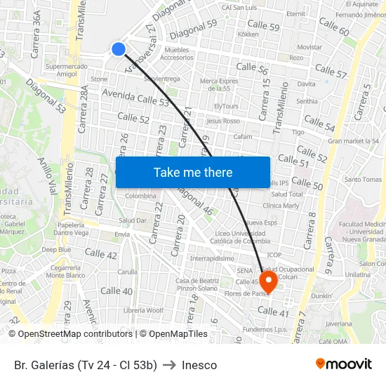 Br. Galerías (Tv 24 - Cl 53b) to Inesco map