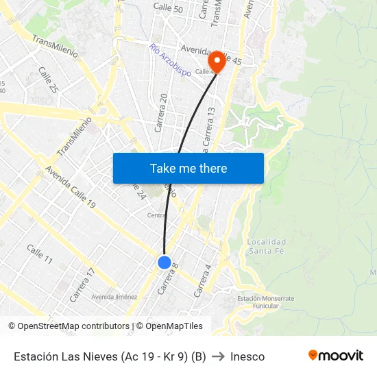 Estación Las Nieves (Ac 19 - Kr 9) (B) to Inesco map