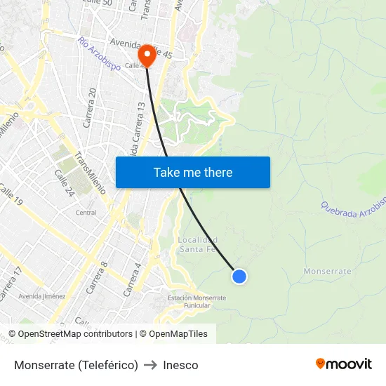 Monserrate (Teleférico) to Inesco map