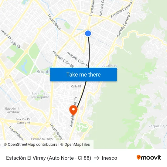 Estación El Virrey (Auto Norte - Cl 88) to Inesco map