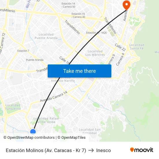 Estación Molinos (Av. Caracas - Kr 7) to Inesco map