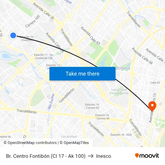Br. Centro Fontibón (Cl 17 - Ak 100) to Inesco map
