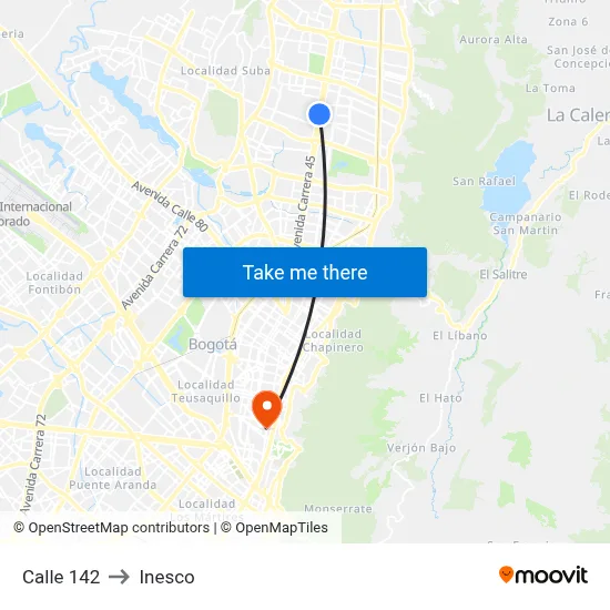Calle 142 to Inesco map