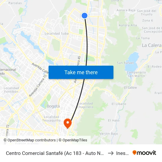 Centro Comercial Santafé (Ac 183 - Auto Norte) to Inesco map