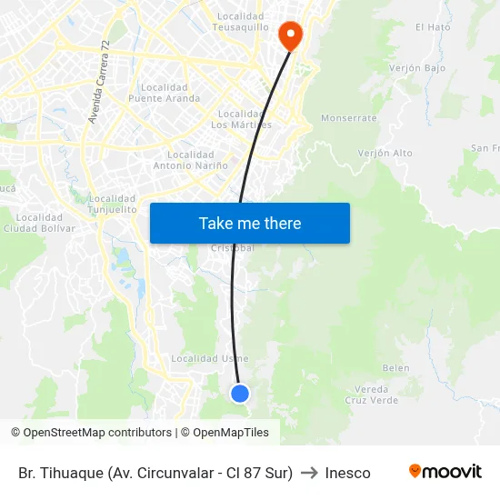 Br. Tihuaque (Av. Circunvalar - Cl 87 Sur) to Inesco map