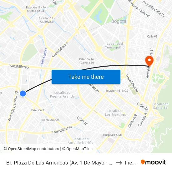 Br. Plaza De Las Américas (Av. 1 De Mayo - Kr 69c) (E) to Inesco map