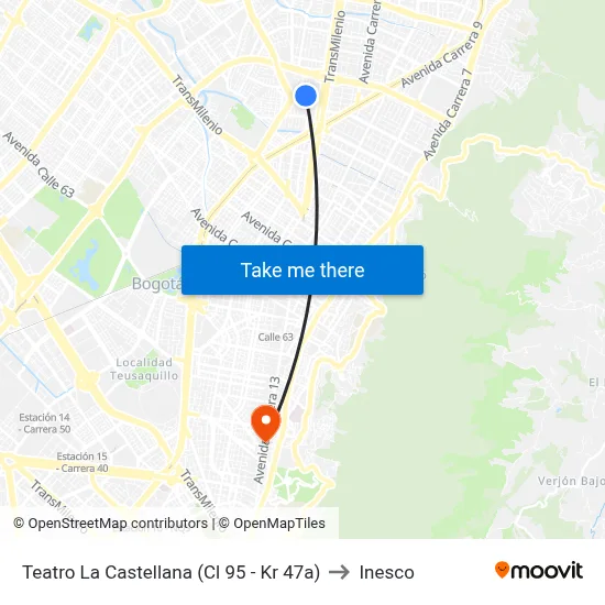 Teatro La Castellana (Cl 95 - Kr 47a) to Inesco map