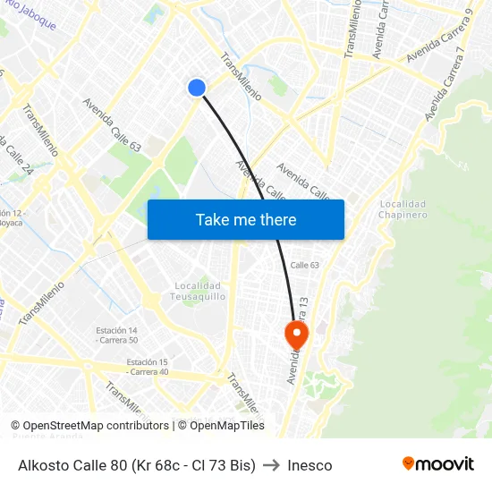 Alkosto Calle 80 (Kr 68c - Cl 73 Bis) to Inesco map
