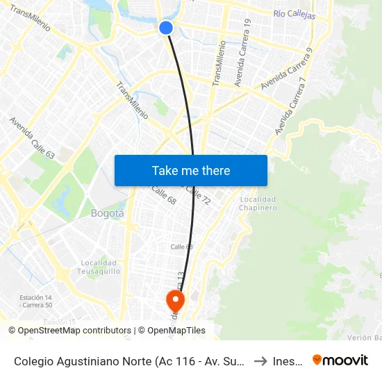 Colegio Agustiniano Norte (Ac 116 - Av. Suba) to Inesco map