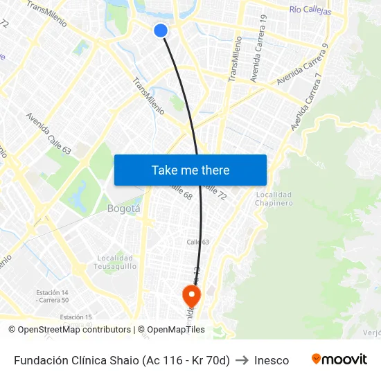 Fundación Clínica Shaio (Ac 116 - Kr 70d) to Inesco map
