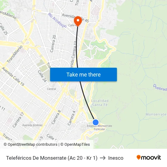 Teleféricos De Monserrate (Ac 20 - Kr 1) to Inesco map
