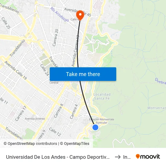 Universidad De Los Andes - Campo Deportivo (Av. Circunvalar - Cl 18) to Inesco map