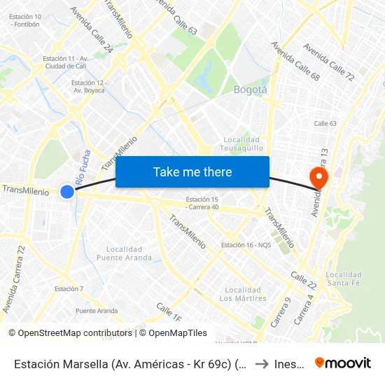 Estación Marsella (Av. Américas - Kr 69c) (A) to Inesco map
