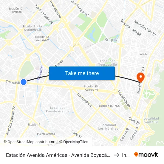 Estación Avenida Américas - Avenida Boyacá (Av. Américas - Kr 71b Bis) to Inesco map