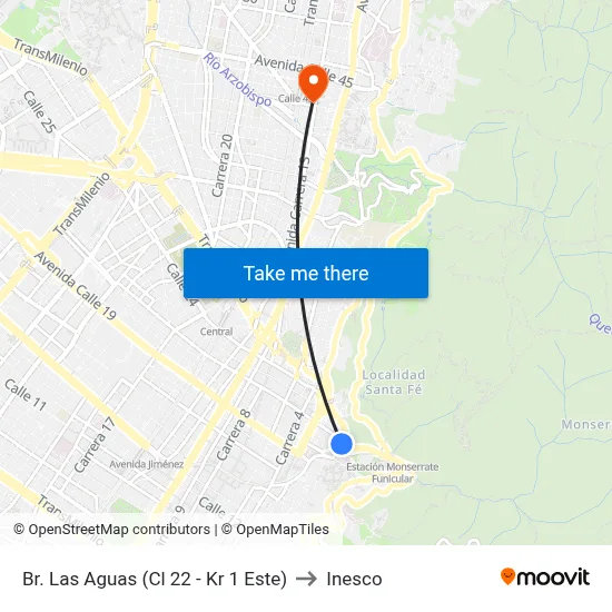 Br. Las Aguas (Cl 22 - Kr 1 Este) to Inesco map