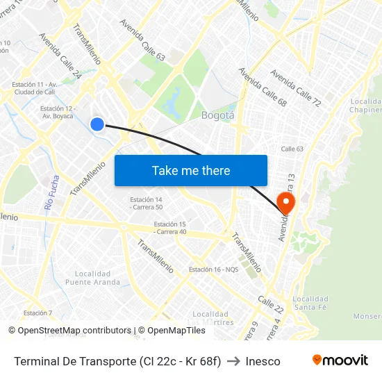 Terminal De Transporte (Cl 22c - Kr 68f) to Inesco map