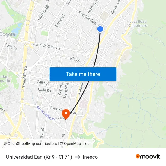 Universidad Ean (Kr 9 - Cl 71) to Inesco map