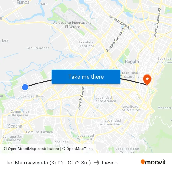 Ied Metrovivienda (Kr 92 - Cl 72 Sur) to Inesco map