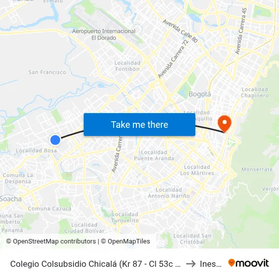 Colegio Colsubsidio Chicalá (Kr 87 - Cl 53c Sur) to Inesco map