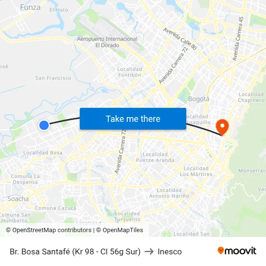 Br. Bosa Santafé (Kr 98 - Cl 56g Sur) to Inesco map