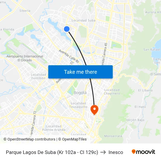 Parque Lagos De Suba (Kr 102a - Cl 129c) to Inesco map