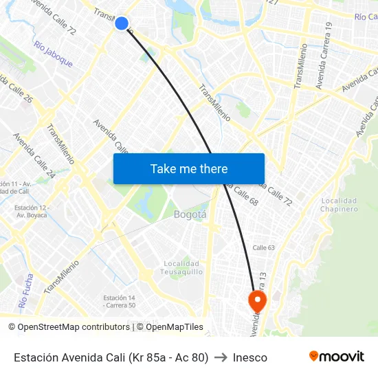 Estación Avenida Cali (Kr 85a - Ac 80) to Inesco map