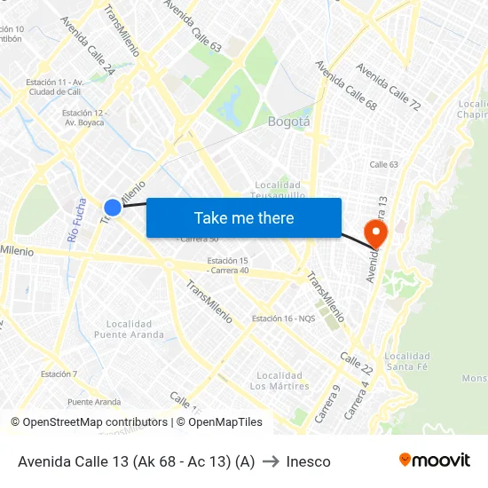 Avenida Calle 13 (Ak 68 - Ac 13) (A) to Inesco map